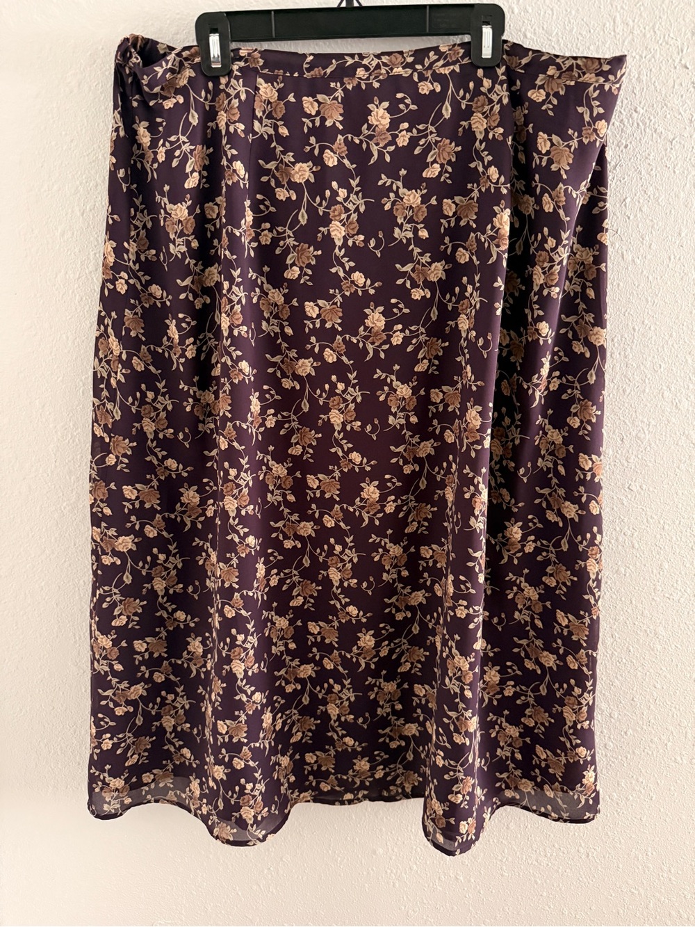 Vintage Lane Bryant Women's Floral Midi Skirt - Deep Plum with Tan Floral